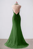 Sparkly Dark Green Mermaid Halter Deep V Neck Long Prom Dress with Slit