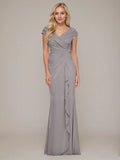 Ruched V-Neck Chiffon Mother Of The Bride Dress with Ruffle
