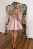 Sparkly Pink Floral A Line Short Corset Homecoming Dress