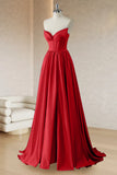 Red A Line Strapless Corset Sequin Long Prom Dress with Slit