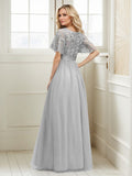 Women's A-Line Short Sleeve Embroidery Mother Of The Bride Dress