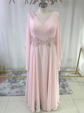 Pink A Line Chiffon Long Sleeves Mother of The Bride Dress