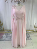 Pink A Line Chiffon Long Sleeves Mother of The Bride Dress