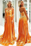 Purple A-Line Strapless Keyhole Pleated Metallic Prom Dress with Slit