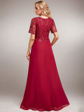 Burgundy A Line Round Neck Sequin Mother of Bride Dress With Appliques