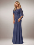 Stormy A-Line Capelet Chiffon Mother Of The Bride Dresses With Lace
