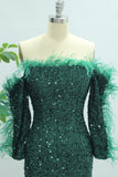 Sparkly Dark Green Mermaid Strapless Short Homecoming Dress with Feather