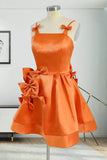 Orange A Line Bow Short Homecoming Dress