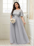 Women's A-Line Short Sleeve Embroidery Mother Of The Bride Dress