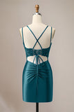 Sparkly Green Spaghetti Straps Beading Corset Homecoming Dress