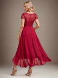 Sparkly Burgundy Asymmetrical Sequin Mother of Bride Dress with Appliques