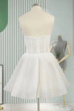 White A Line Strapless Tull Short Homecoming Dress