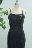 Sparkly Black Mermaid Spaghetti Straps Long Prom Dress with Slit