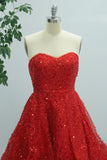 Sparkly Red A Line Strapless Short Homecoming Dress