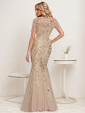 Floral Sequin Print Maxi Long Fishtail Tulle Mother Of The Bride Dresses