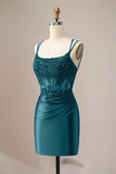 Sparkly Green Spaghetti Straps Beading Corset Homecoming Dress