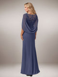 Stormy A-Line Capelet Chiffon Mother Of The Bride Dresses With Lace