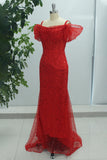 Sparkly Red Mermaid Cold Shoulder Long Prom Dress