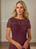 Cabernet A-Line Boatneck Sequins Chiffon Mother of the Bride Dress