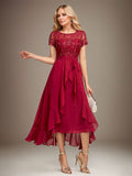 Sparkly Burgundy Asymmetrical Sequin Mother of Bride Dress with Appliques