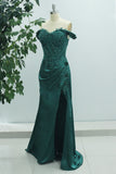Green Mermaid Off The Shoulder Long Prom Dress with Slit