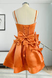 Orange A Line Bow Short Homecoming Dress