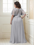 Women's A-Line Short Sleeve Embroidery Mother Of The Bride Dress