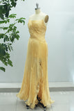 Champagne A Line Tulle Strapless Long Prom Dress