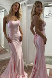 Pink Mermaid Spaghetti Strap Lace Up Back Long Prom Dress