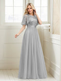 Women's A-Line Short Sleeve Embroidery Mother Of The Bride Dress