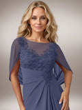 Stormy A-Line Capelet Chiffon Mother Of The Bride Dresses With Lace