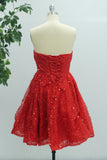 Sparkly Red A Line Strapless Short Homecoming Dress