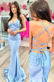 Green Mermaid Spaghetti Straps V-Neck Long Prom Dress