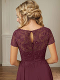Cabernet A-Line Boatneck Sequins Chiffon Mother of the Bride Dress