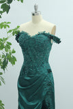 Green Mermaid Off The Shoulder Long Prom Dress with Slit