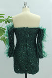 Sparkly Dark Green Mermaid Strapless Short Homecoming Dress with Feather