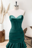 Emerald Green Mermaid Strapless Corset Tiered Prom Dress