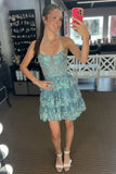 Grey Blue A Line Ruffled Short Corset Homecoming Dress To Impress