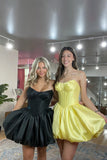 Yellow Satin Strapless A Line Short Corset Homecoming Dress To Impress