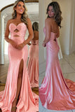 Pink Mermaid Strapless Beaded Prom Dress with Slit