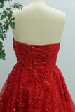 Sparkly Red A Line Strapless Short Homecoming Dress