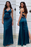 Ink Blue Mermaid V-Neck Criss-Cross Back Long Prom Dress