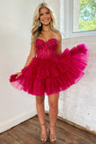 A-Line Sweetheart Pink Corset Short Homecoming Dress with Lace