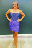Royal Blue Mermaid Strapless Beaded Tight Homecoming Dress