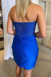 Royal Blue Mermaid Strapless Beaded Tight Homecoming Dress
