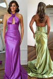 Purple Mermaid Halter Neck Open Back Long Prom Dress