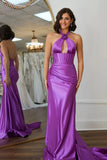 Purple Mermaid Halter Neck Open Back Long Prom Dress