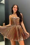 A-Line Purple Spaghetti Straps Metallic Corset Homecoming Dress To Impress