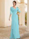 Sheath/Column V-Neck Chiffon Mother Of The Bride Dresses With Appliques Lace