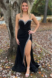 Black Mermaid Strapless Sweetheart Beads Long Prom Dress with Slit
